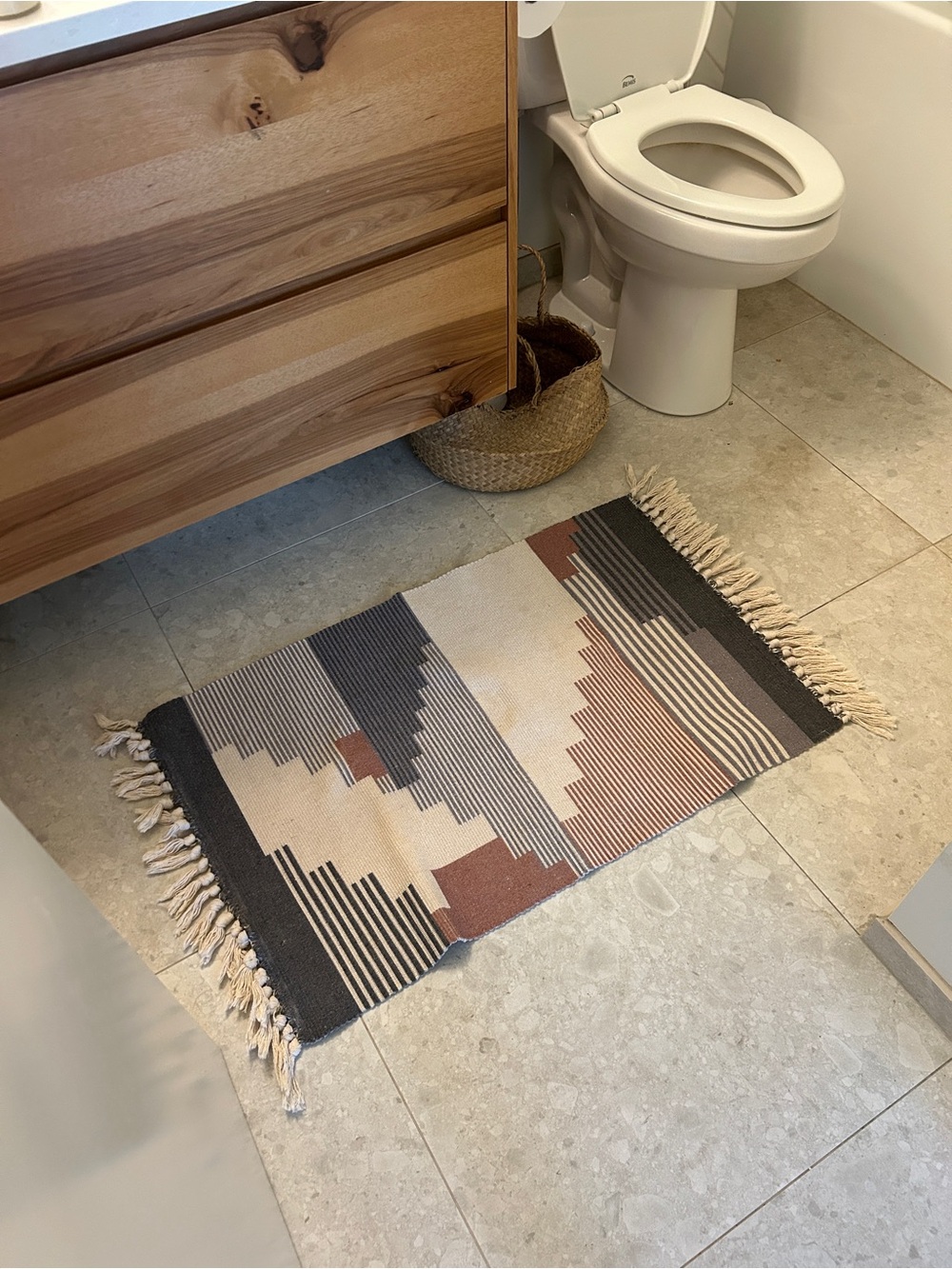 Handwoven Geometric Fringe 3 x 2 Rug - Cream, Gray & Brown